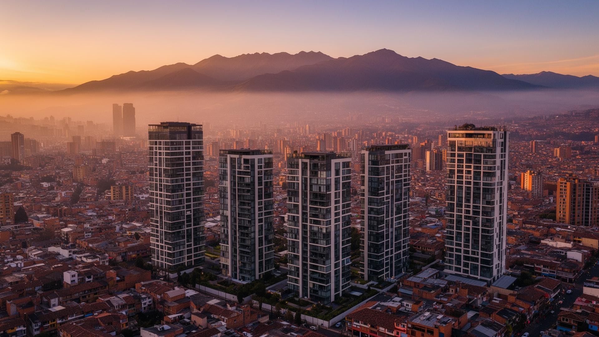 Skyline de Bogotá Norte con la cordillera al atardecer